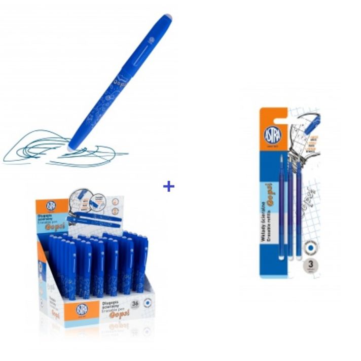ASTRA - OOPS! Gumírozott toll 0,6mm, kék + 3db utántöltő készlet