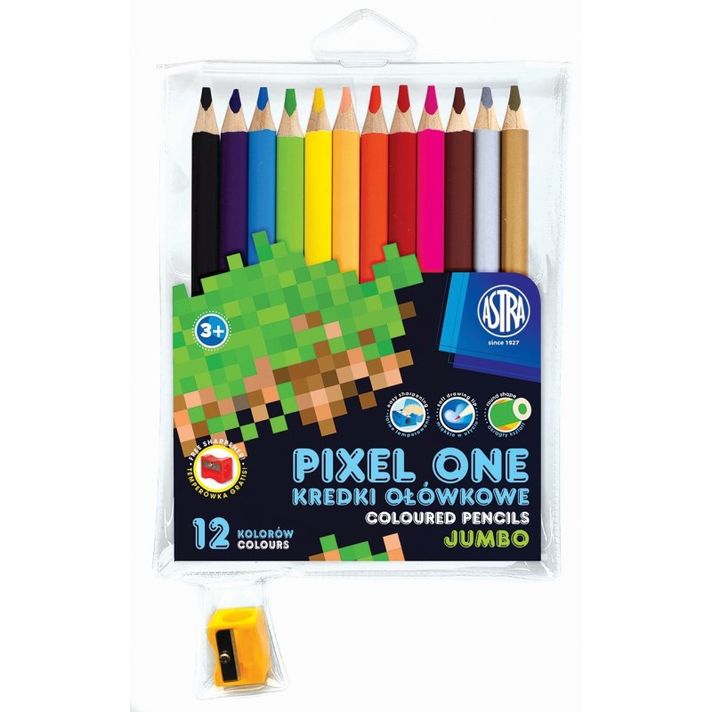 ASTRA - JUMBO iskolai színező ceruzák 12db + hegyező, MINECRAFT Pixel One, 312221005