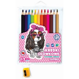 ASTRA - JUMBO iskolai színező ceruzák 12db + hegyező SWEET DOGS, 312221008
