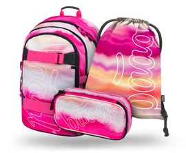 BAAGL - KÉSZLET 3 Skate Pink Stripes: hátizsák, tolltartó, tasak