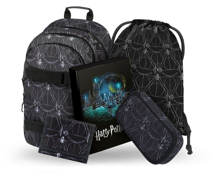 BAAGL - SZETT 5 Skate Harry Potter Deathly Hallows: hátizsák, tolltartó, táska, deszkák, pénztárca