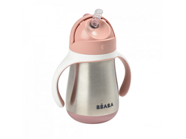 BEABA - Rozsdamentes acél termo bögre szívószállal 250ml rózsaszínű