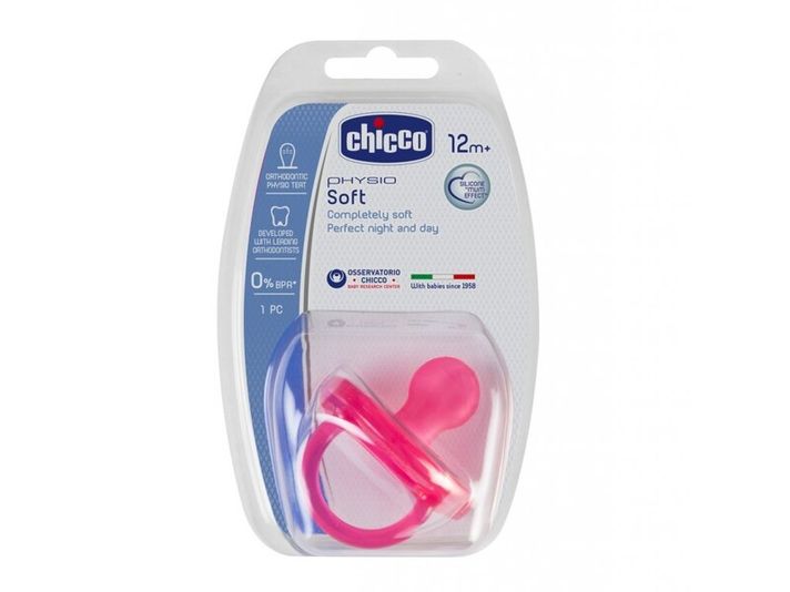 CHICCO - Teljesen szilikon cumi Physio Soft 12h+, rózsaszín