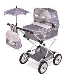 DECUEVAS TOYS - 82035 Összecsukható babakocsi REBORN babákhoz napernyővel és tartozékokkal SKY 2020-90 cm