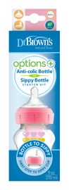 DR.BROWNS - Antikolikus palack Options+ széles szájú 2in1 szájkosárral 270ml műanyag rózsaszín (WB91604)