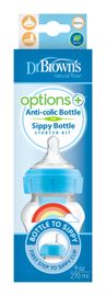 DR.BROWNS - Anticolic Bottle Options+ széles szájú 2in1 szájkosárral 270ml műanyag kék (WB91605)