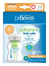 DR.BROWNS - Antikolikus cumisüveg Options+ széles nyakú 2x150ml műanyag (WB52600)