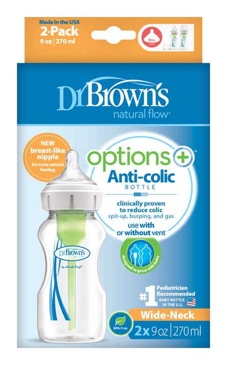 DR.BROWNS - Antikolikus cumisüveg Options+ széles nyakú 2x270ml műanyag (WB92600)