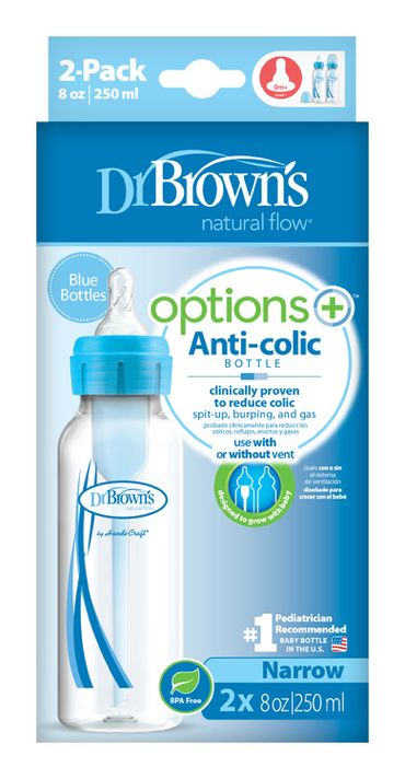 DR.BROWNS - Antikolikus cumisüveg Options+ keskeny 2x250ml műanyag kék (SB82405)