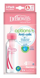 DR.BROWNS - Antikolikus cumisüveg Options+ keskeny 2x250ml műanyag rózsaszín (SB82305)