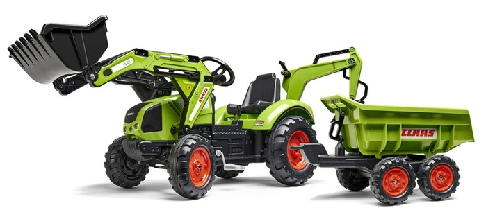 FALK - pedálos traktor 2070W Claas kotrógép első és hátsó kanállal és pótkocsival