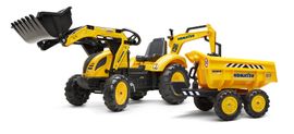 FALK - 2086W Komatsu pedálos traktor kotróval és Maxi billenő pótkocsival - sárga