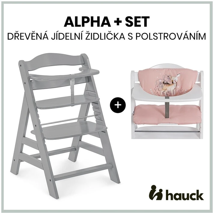 HAUCK - Alpha+ szett 2in1 fából készült szék, grey + huzat Sweety