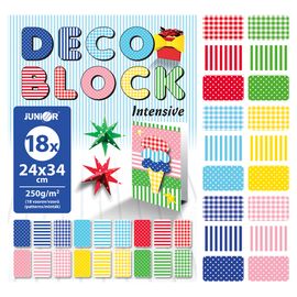 JUNIOR - Dekorációs papírblokk - rajz DECO BLOCK B4 24x34 cm, 250g (18 db) mix 6 minta/x3