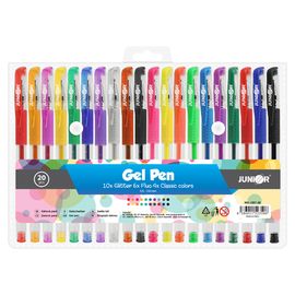 JUNIOR - Gél tollak - 20 darabos készlet, glitter/fluo/classic