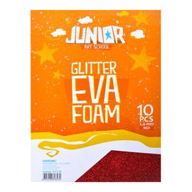 JUNIOR-ST - Dekoratív hab A4 EVA Glitter piros 2,0 mm, készlet 10 db