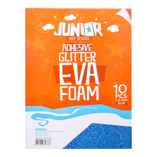 JUNIOR-ST - Díszítőhab A4 EVA Glitter kék öntapadós 2,0 mm, 10 darabos készlet