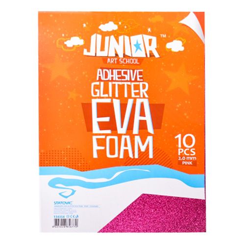 JUNIOR-ST - Díszítőhab A4 EVA Glitter rózsaszín öntapadós 2,0 mm, 10 darabos készlet