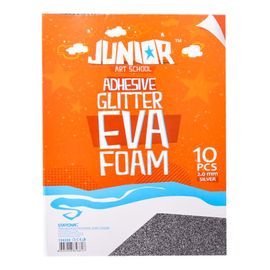 JUNIOR-ST - Dekoratív hab A4 EVA Glitter ezüst  öntapadós 2,0 mm, készlet 10 db
