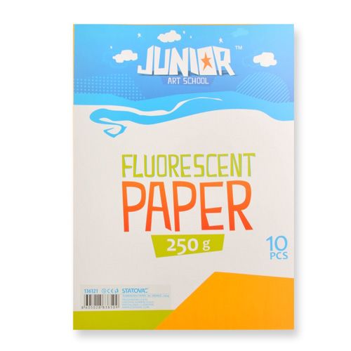JUNIOR-ST - Dekorációs papír A4 Fluo narancssárga 250 g, 10 db-os szett