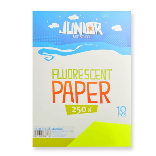 JUNIOR-ST - Dekorációs papír A4 Fluo sárga 250 g, 10 darabos készlet