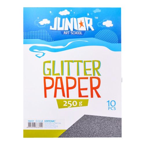JUNIOR-ST - Dekorációs papír A4 Glitter fekete 250 g, 10 darabos készlet