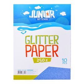 JUNIOR-ST - Dekorációs papír A4 Glitter kék 250 g, 10 darabos készlet