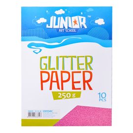 JUNIOR-ST - Dekorációs papír A4 Glitter rózsaszín 250 g, 10 darabos készlet