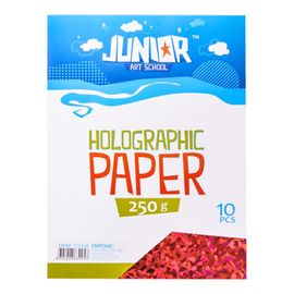 JUNIOR-ST - Dekorációs papír A4 Holografikus piros 250 g, 10 db-os készlet