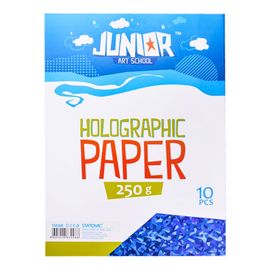 JUNIOR-ST - Dekorációs papír A4 holografikus kék 250 g, 10 darabos készlet