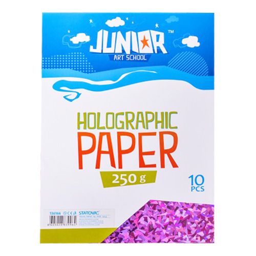 JUNIOR-ST - Dekorációs papír A4 holografikus rózsaszín 250 g, 10 db-os készlet