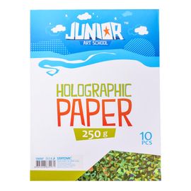 JUNIOR-ST - Dekorációs papír A4 holografikus zöld 250 g, 10 darabos készlet