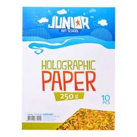 JUNIOR-ST - Dekorációs papír A4 Holografikus sárga 250 g, 10 darabos készlet