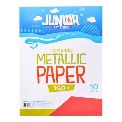 JUNIOR-ST - Dekorációs papír A4 Metallic piros 250 g, 10 darabos készlet