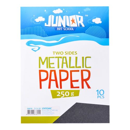 JUNIOR-ST - Dekorációs papír A4 Metallic Fekete 250 g, 10 darabos készlet