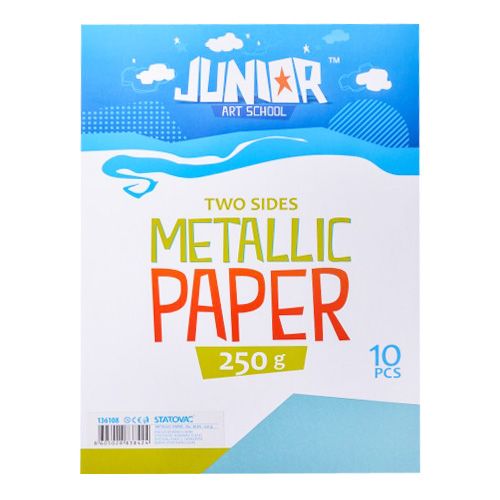 JUNIOR-ST - Dekorációs papír A4 Metallic kék 250 g, 10 darabos készlet