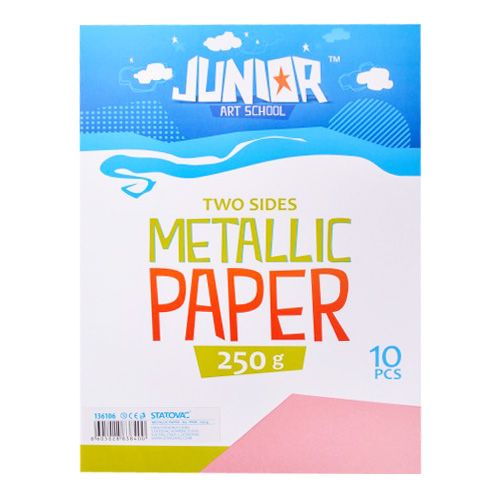 JUNIOR-ST - Dekorációs papír A4 Metallic rózsaszín 250 g, 10 darabos készlet