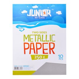 JUNIOR-ST - Dekorációs papír A4 Metallic ezüst 250 g, 10 darabos készlet