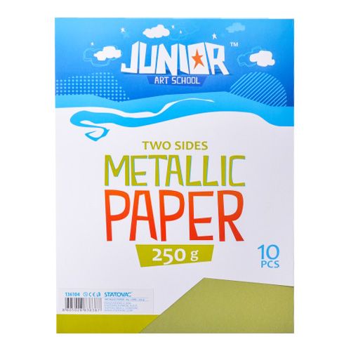 JUNIOR-ST - Dekorációs papír A4 Metallic világoszöld 250 g, 10 darabos készlet