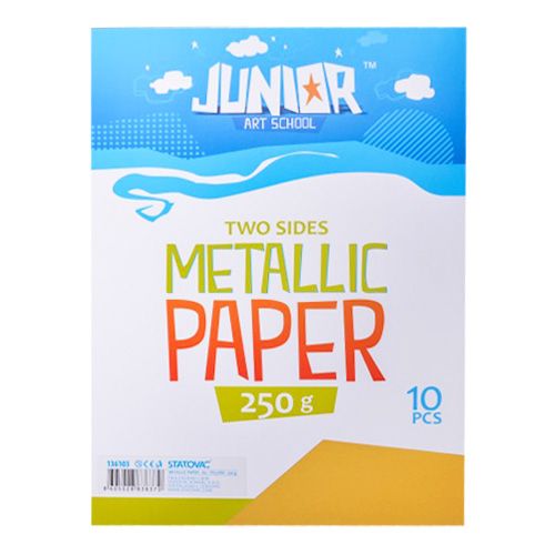 JUNIOR-ST - Dekorációs papír A4 Metallic sárga 250 g, 10 darabos készlet