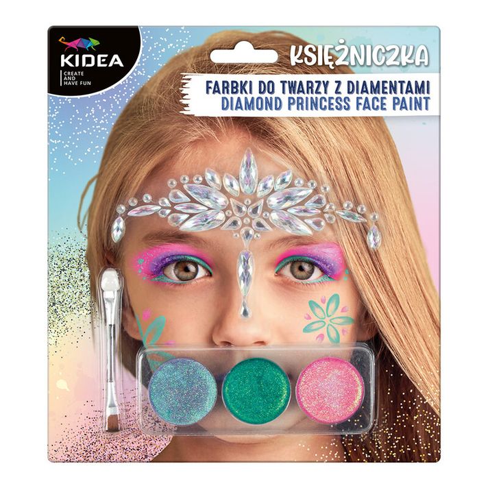 KIDEA - Arcfestékek PRINCESS - 3 szín + ecset és gyémánt (készlet)
