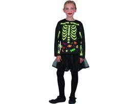MADE - Farsangi jelmez - csontváz lány világít a sötétben, 110 - 120 cm