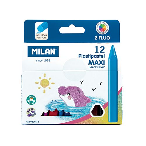 MILAN - zsírkréták MAXI műanyag 10 db + 2 db FLUO
