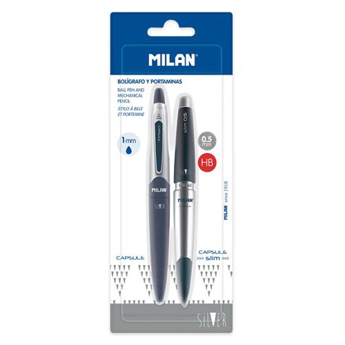 MILAN - Capsule Silver golyóstoll készlet 1,0 mm kék + mechanikus ceruza