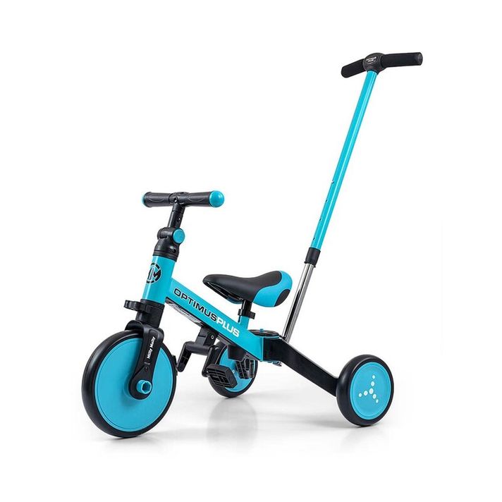 MILLY MALLY - Gyerek háromkerekű bicikli 4az1-ben Optimus Plus tolókarral blue