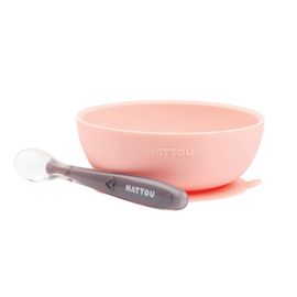 NATTOU - Étkezési szilikon 2 darabos tál és kanál készlet rózsaszín BPA mentes