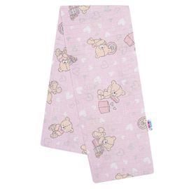 NEW BABY - Pamut pelenka nyomtatott mintával rózsaszín maci és szívecske