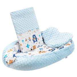 NEW BABY - Luxus babafészek párnával és paplannal Minkyből kék