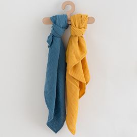 NEW BABY - Muszlin pelenkák 60x80 cm  2 db kék, mustár színű