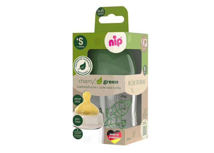 NIP - CHERRY GREEN üveg, széles, gumi-S, 120ml, fiú